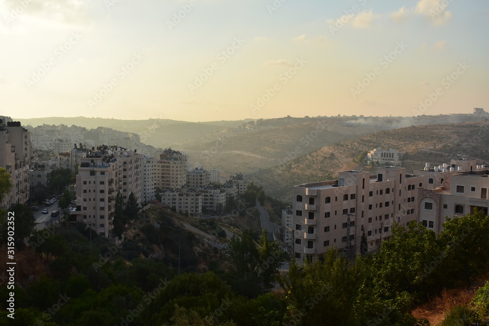 Landscape sunset of Ramallah city