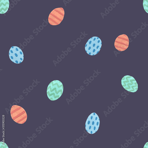 Cute print easter rabbits with eggs, flowers and doodle leaves. Easter celebration blush drawing for printing on paper or gift wrap and wallpaper. Contrast Easter eggs seamless pattern.