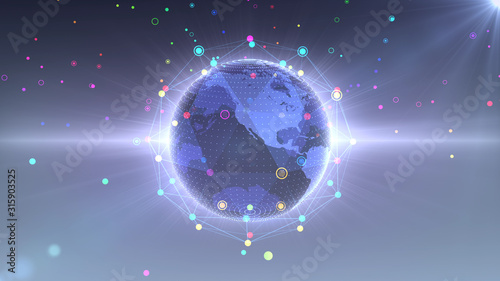 Earth on Digital Network concept background  U.S.A  North America 