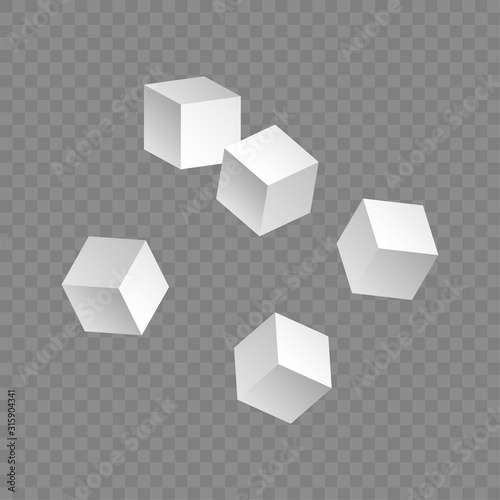 Fototapeta Naklejka Na Ścianę i Meble -  White cubes. 3D-modeling. Isolated on transparent background. Vector illustration for web design or print.