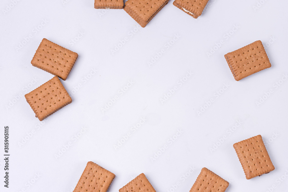 Delicious Chocolate Chip Cookies Background Tasty Dessert for Coffee or Tea Top View Flat Lay
