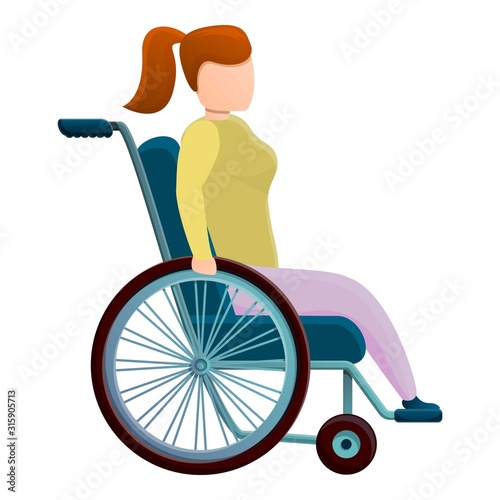 School girl in wheelchair icon. Cartoon of school girl in wheelchair vector icon for web design isolated on white background