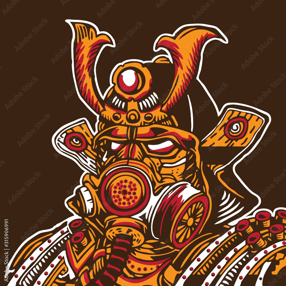 Samurai Steampunk Mask Illustration