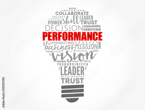 Performance light bulb word cloud, business concept background