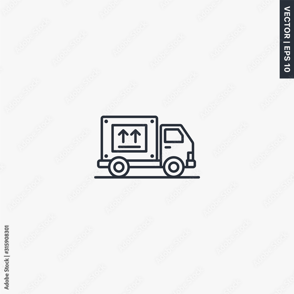Delivery truck icon, linear style sign for mobile concept and web design