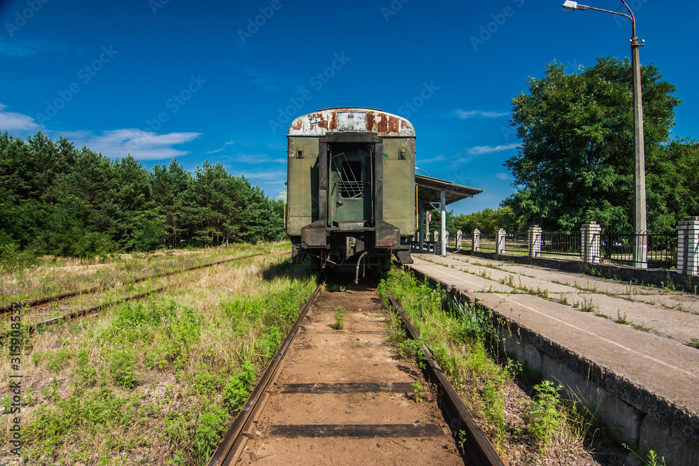 Abandoned retro wagon in Ukraine. Sunny summer day Abandoned retro wagon in Ukraine. Sunny summer day