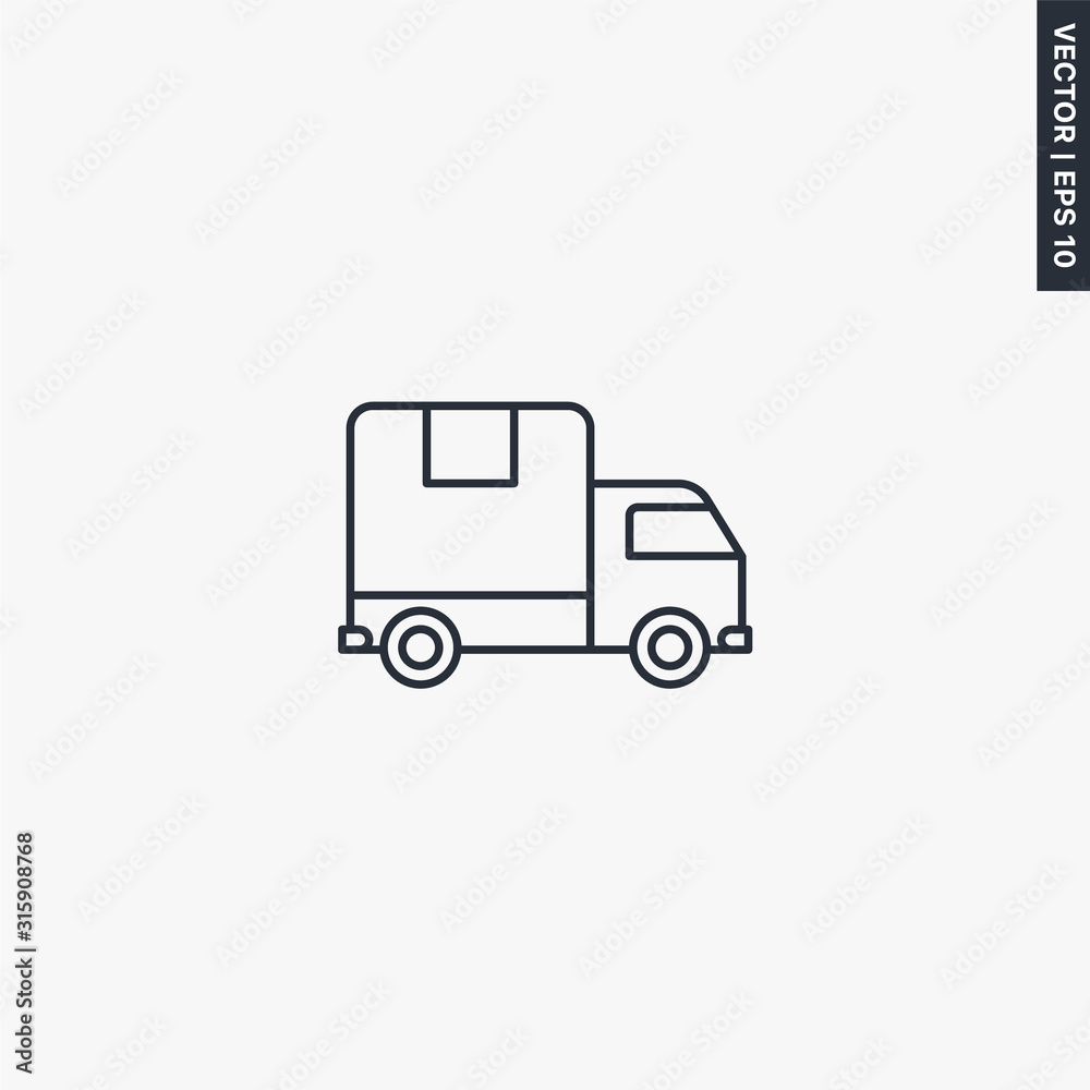 Delivery, truck auto icon, linear style sign for mobile concept and web design