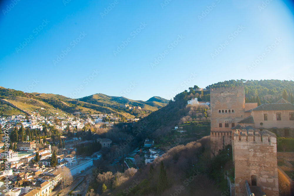 GRANADA, SPAIN - February 5, 2019: La Alhambra is UNESCO World Heritage site in Granada, Spain. Spain is an European country which has many touristic places..