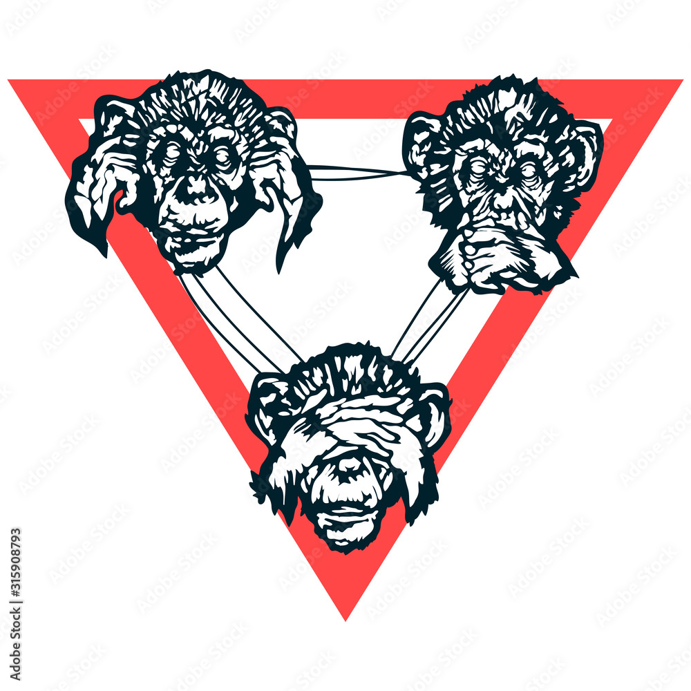 Fototapeta premium Wonderful monkeys that do not see, hear or speak