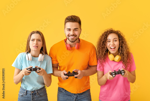Friends playing video game ...