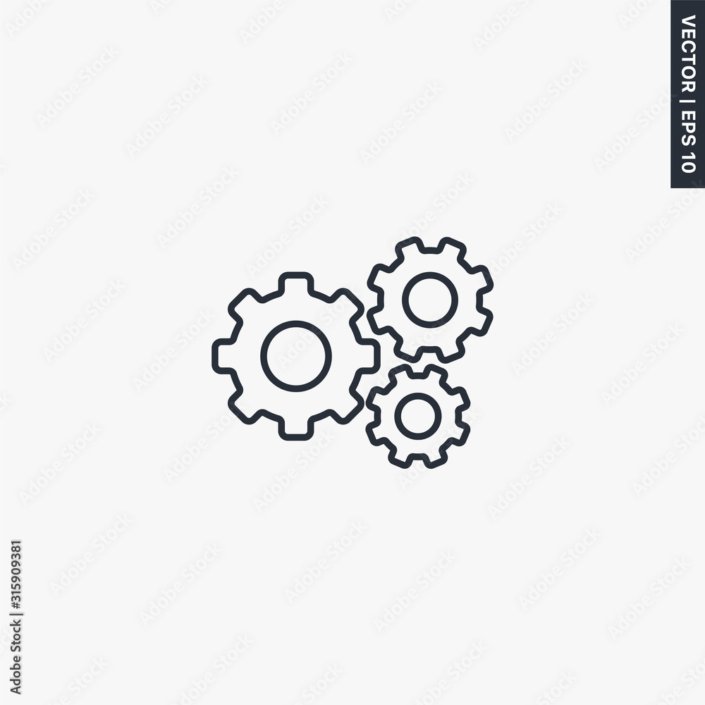 Gear icon, linear style sign for mobile concept and web design