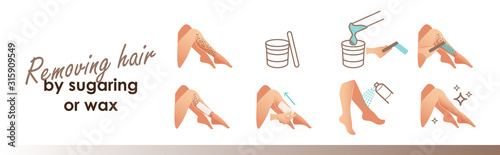 Removing hair by sugaring or wax. Vector illustration