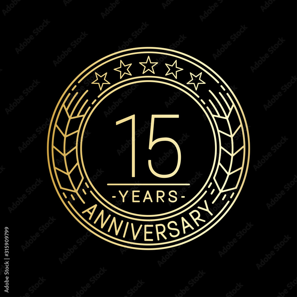 15 years anniversary logo template. 15th line art vector and illustration.