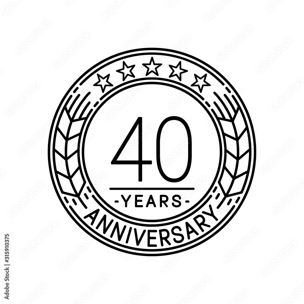 40 years anniversary logo template. 40th line art vector and illustration.