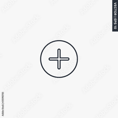 Plus icon, linear style sign for mobile concept and web design