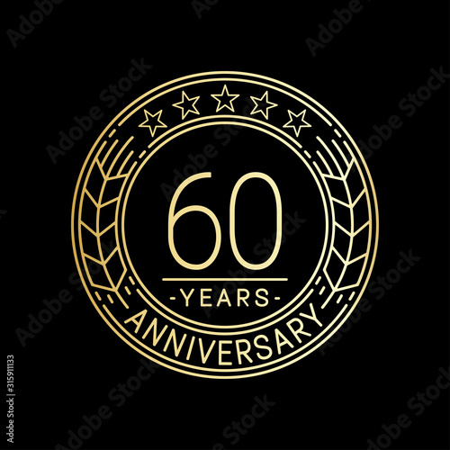 60 years anniversary logo template. 60th line art vector and illustration.