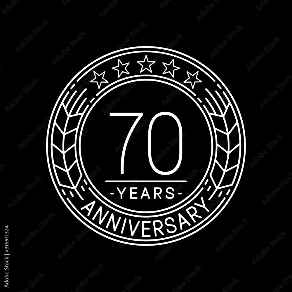 70 years anniversary logo template.  70th line art vector and illustration.