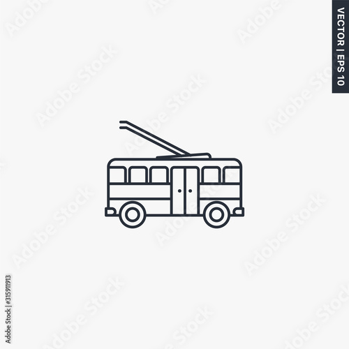 Trolley bus icon, linear style sign for mobile concept and web design