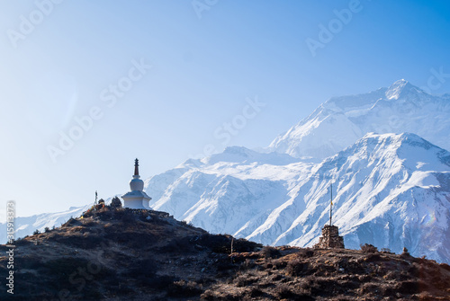 Picture of Buddhist stupa in Himalayan mountains.