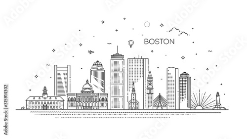 Tableau sur Toile Boston architecture line skyline illustration