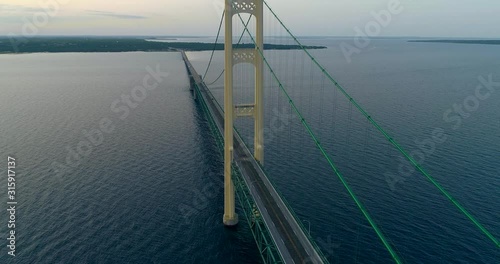 Mackinac Bridge Aerial 4k  at Dusk Northern Michigan Clip 6