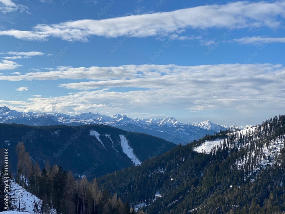 Snow and water in Winter. Austrian Alps