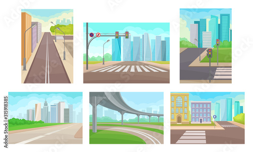 Urban Roads and Motorways Vector Illustrations Set
