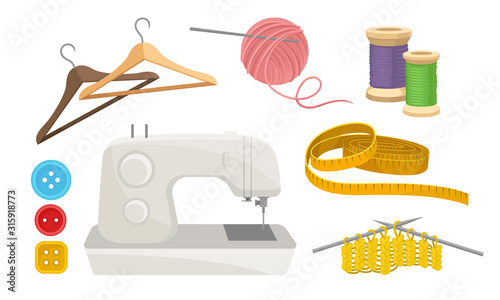 Supplies and Accessories for Sewing Isolated on White Background Vector Set