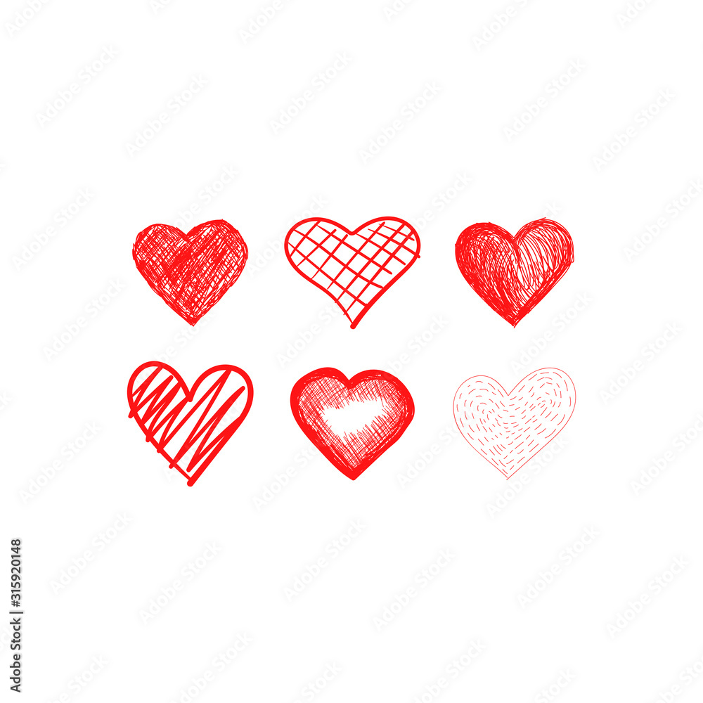 Hearts doodles collection. Symbol of love. Vector illustration. Hearts doodles collection. Symbol of love. Vector illustration.