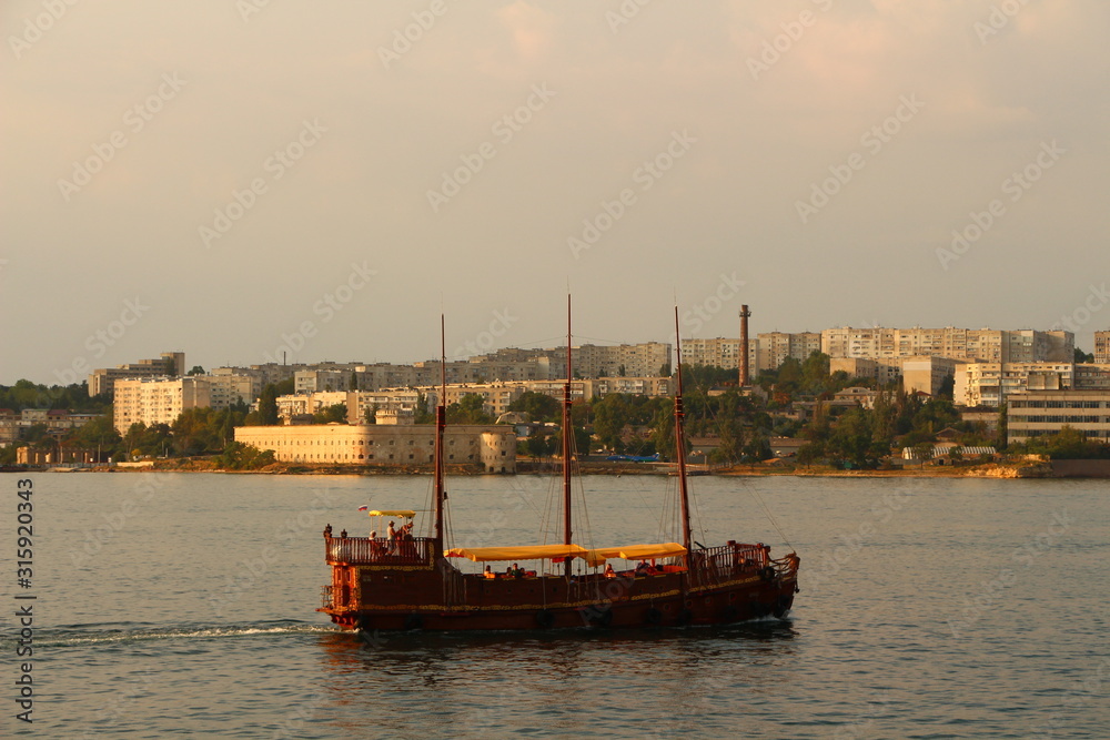 boat at sunset