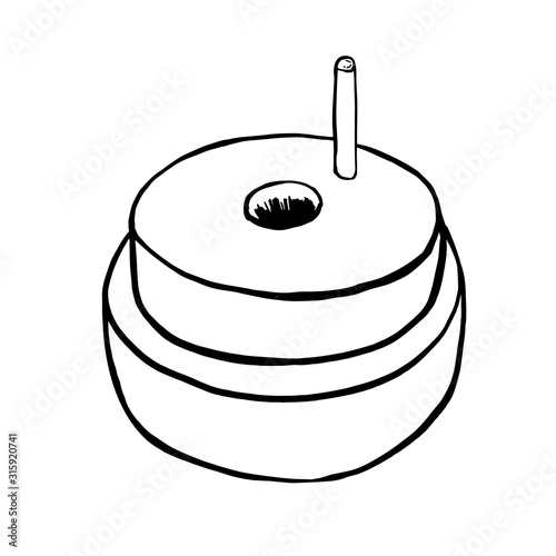Hand millstones for grain with handle holder. Vintage. Hand realistic drawing.