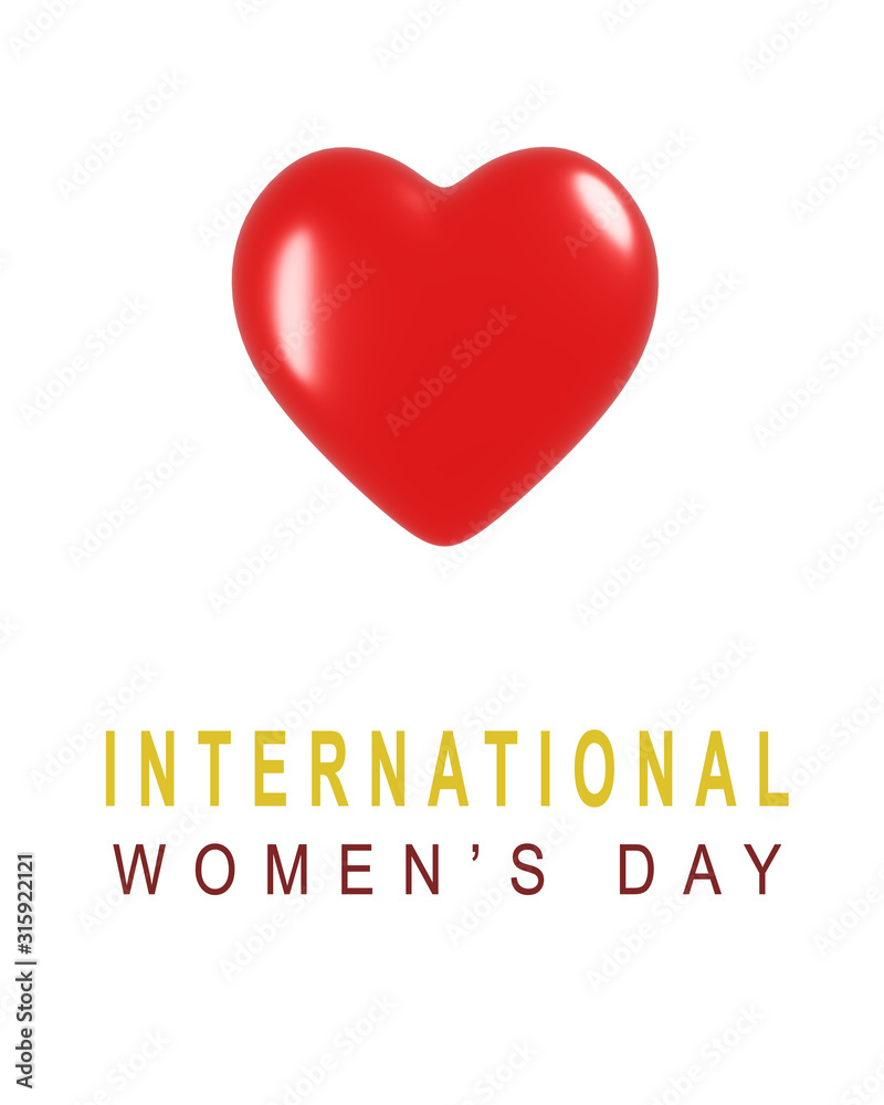 Heart Red on White isolate background. Symbols of love for Happy International Women's, Mother's, Valentine's Day, birthday greeting card. 3D render.