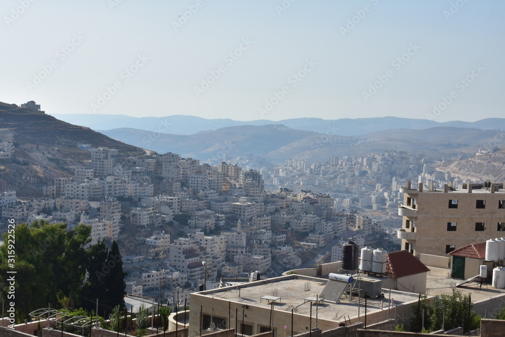 Cityscape landscape of Nablus from Mt Gerizim National Park