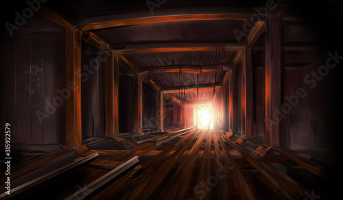 Illustration of underground mine empty dark and abandoned