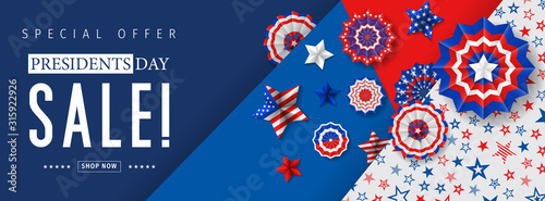 Presidents Day Sale banner - Presidents Day special offer. Banner for presidents day sale design. Special offer for Presidents Day celebration.