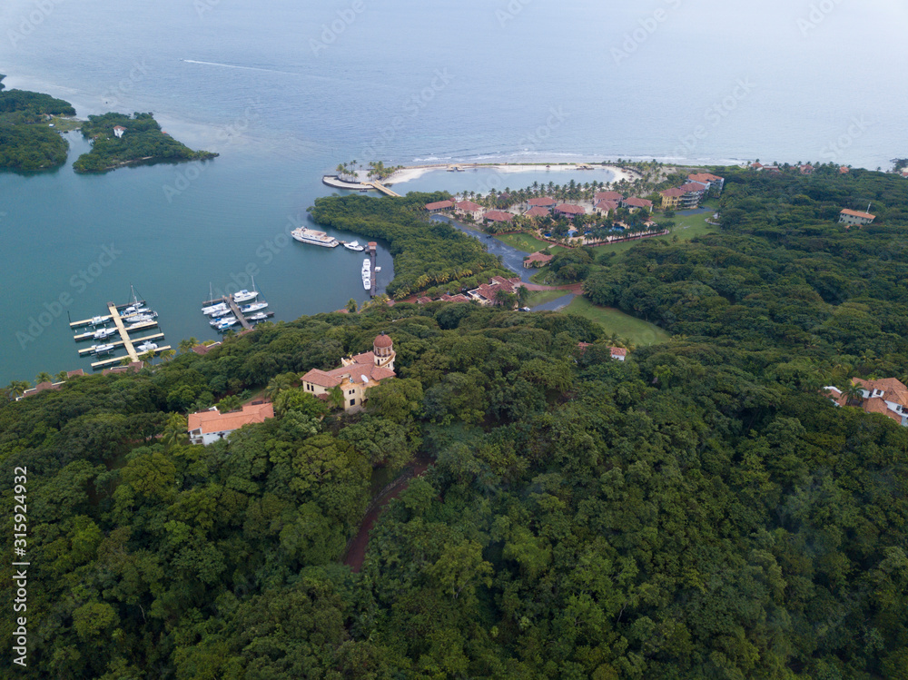 Aerial view of the Parrot Bay area of Roatan, Honduras.
