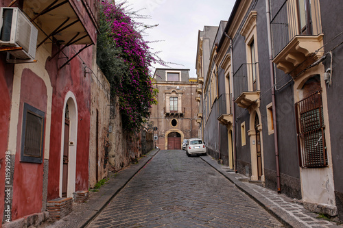 picturesque narrow street in Catania  Sicily  Italy