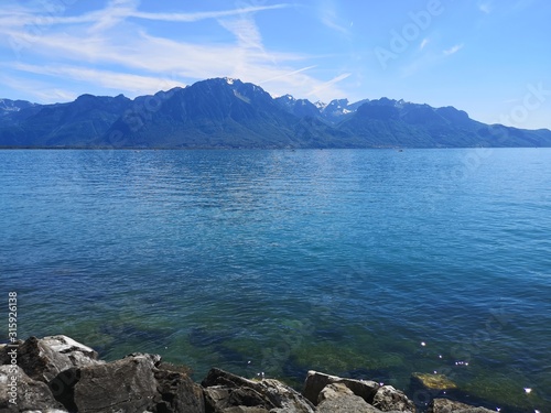 Beautiful view of the Geneva lake on a nice summer day