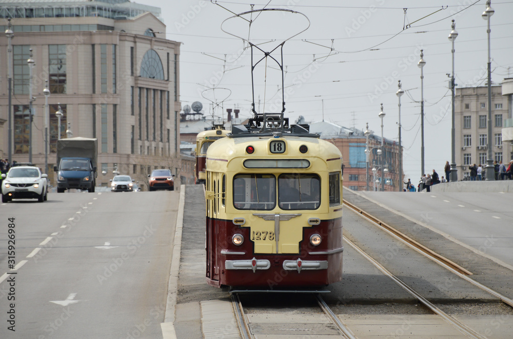 Parade of retro trams in Moscow