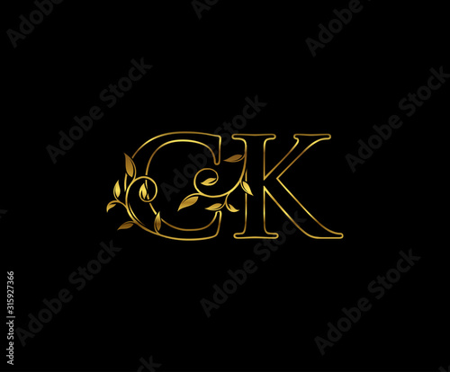 Golden C, K and CK Luxury Letter Logo Icon 