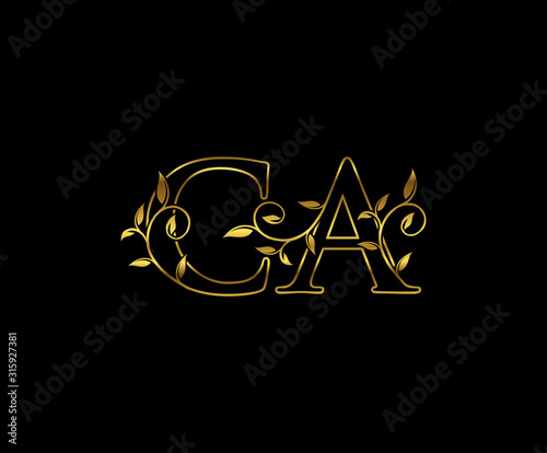 Golden C  A and CA Luxury Letter Logo Icon 