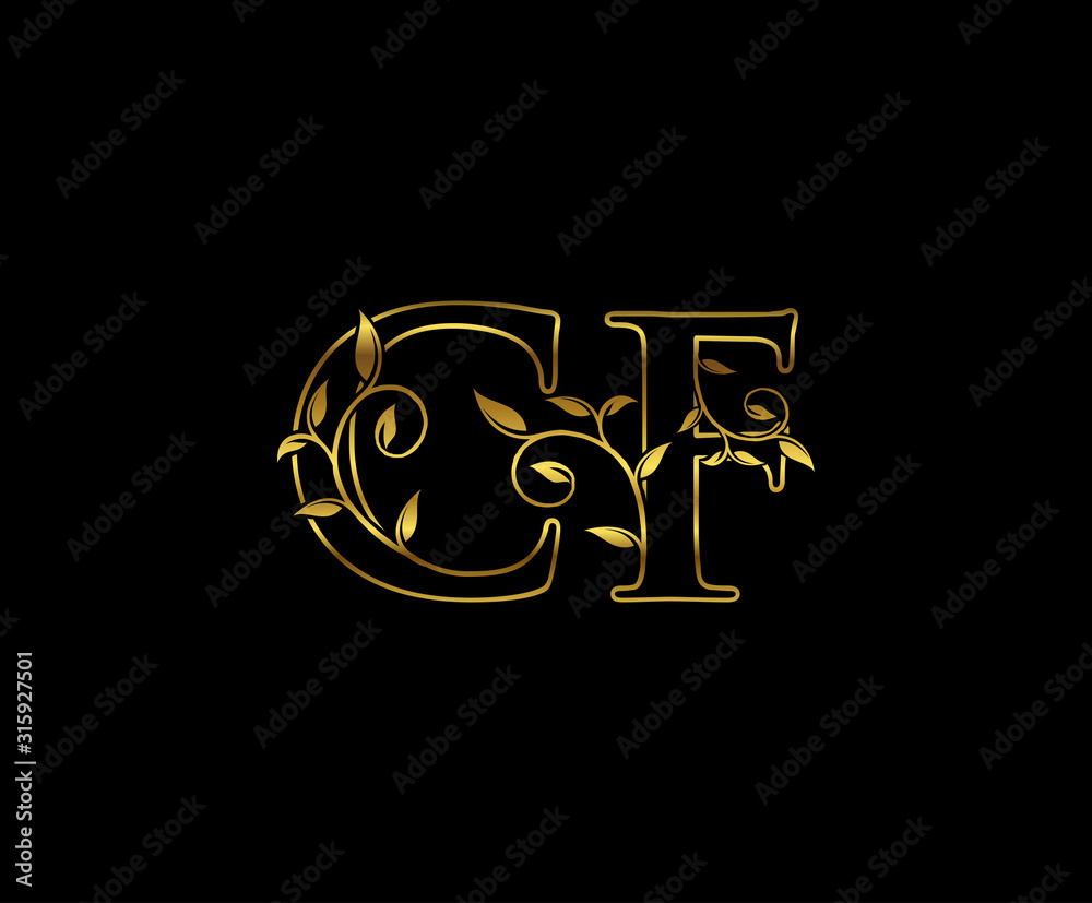 Golden C, F and CF Luxury Letter Logo Icon Golden C, F and CF Luxury Letter Logo Icon