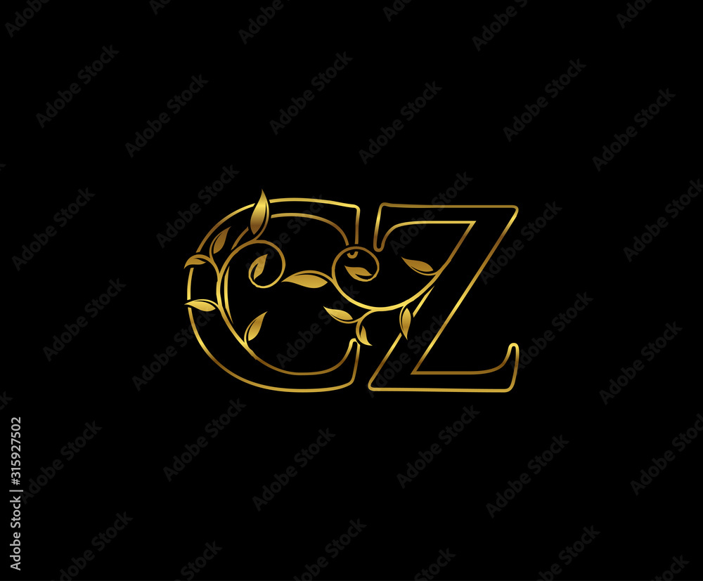 Golden C, Z and CZ Luxury Letter Logo Icon  - obrazy, fototapety, plakaty 