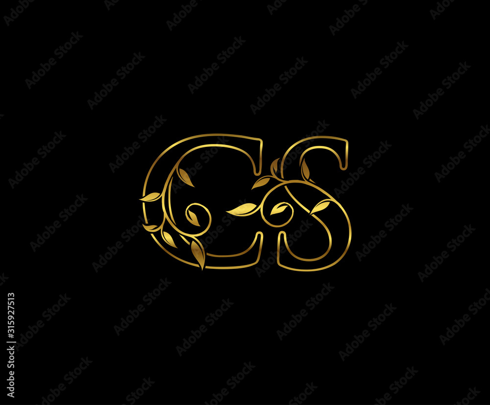 Golden C, S and CS Luxury Letter Logo Icon Golden C, S and CS Luxury Letter Logo Icon