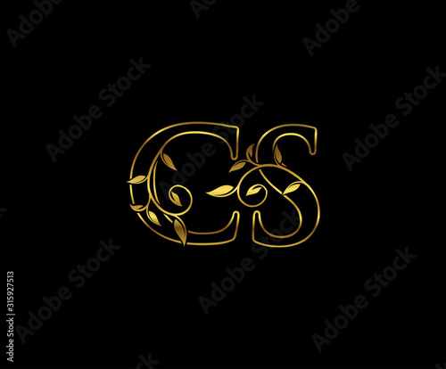 Golden C, S and CS Luxury Letter Logo Icon 