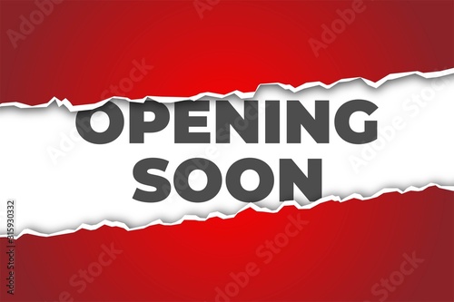 Red paper opening soon realistic design background, web banner design, discount card, promotion, flyer layout, ad, advertisement, printing media.