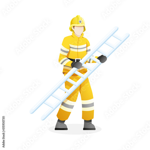 Vector illustration Male firefighter carry stair