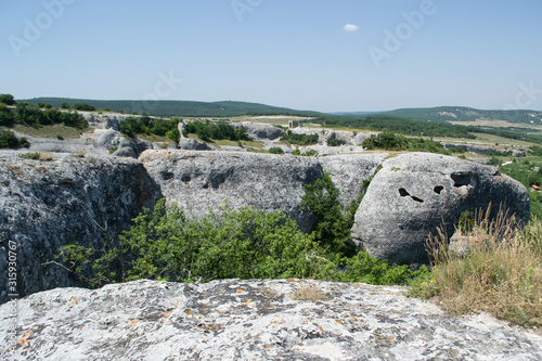 The ancient city carved into the rock "Exi Kermen" on the territory of the Republic of Crimea.