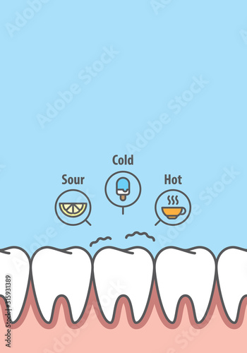 Blank banner Sensitive teeth illustration vector on blue background. Dental concept.