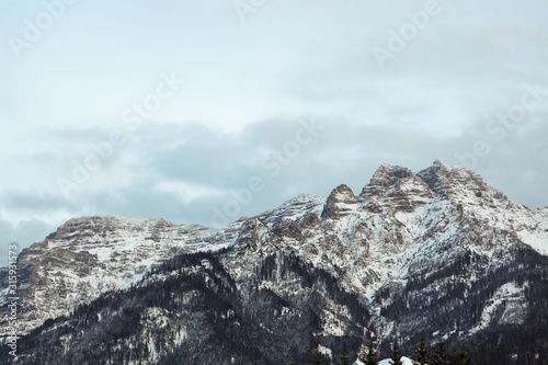 High, beautiful mountains in winter, during sunny day.